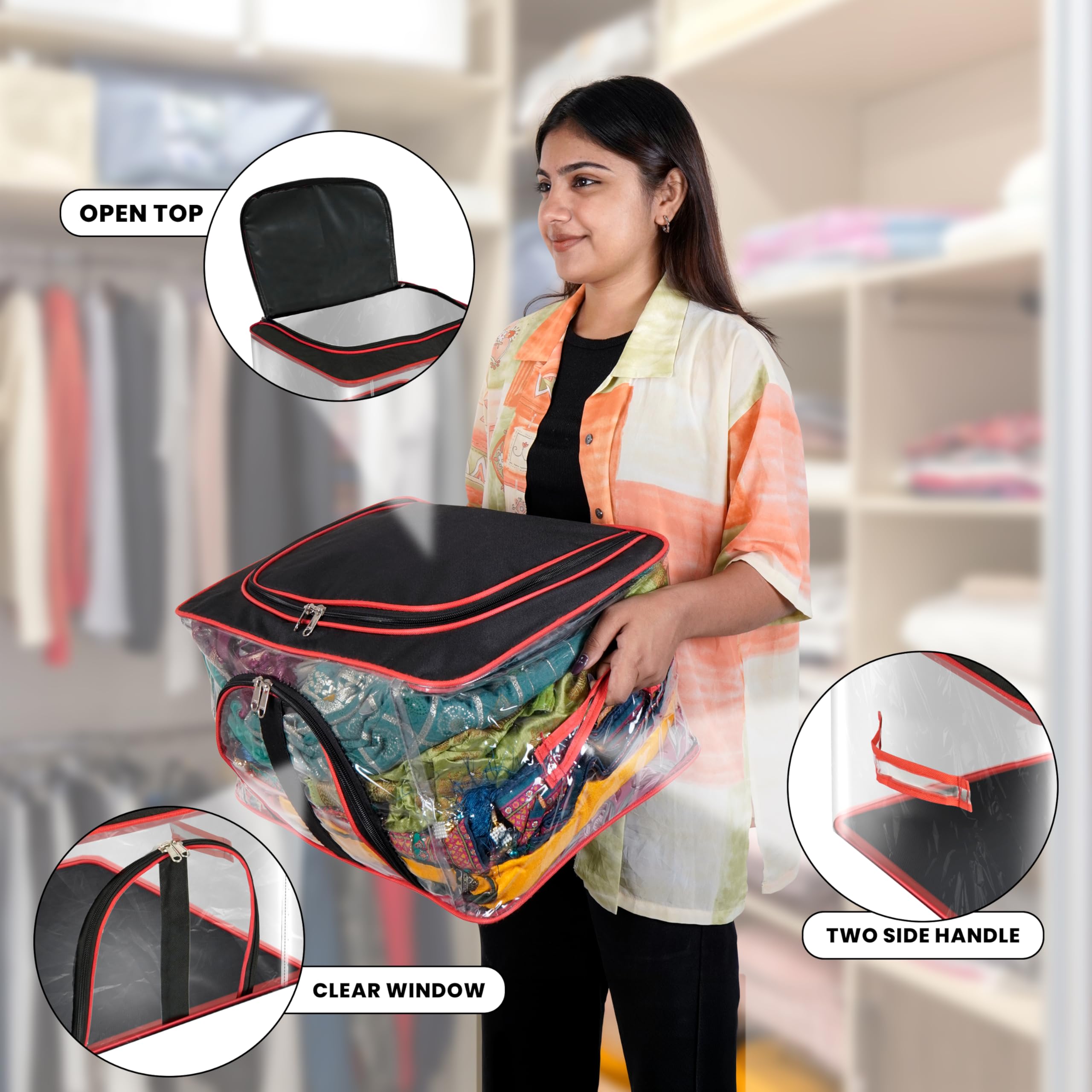 Storite 5 Pack Nylon 33 L Pvc Transparent Clothes Storage Bags/Saree Covers With Zip For Storage Specially Design For Woman Dres